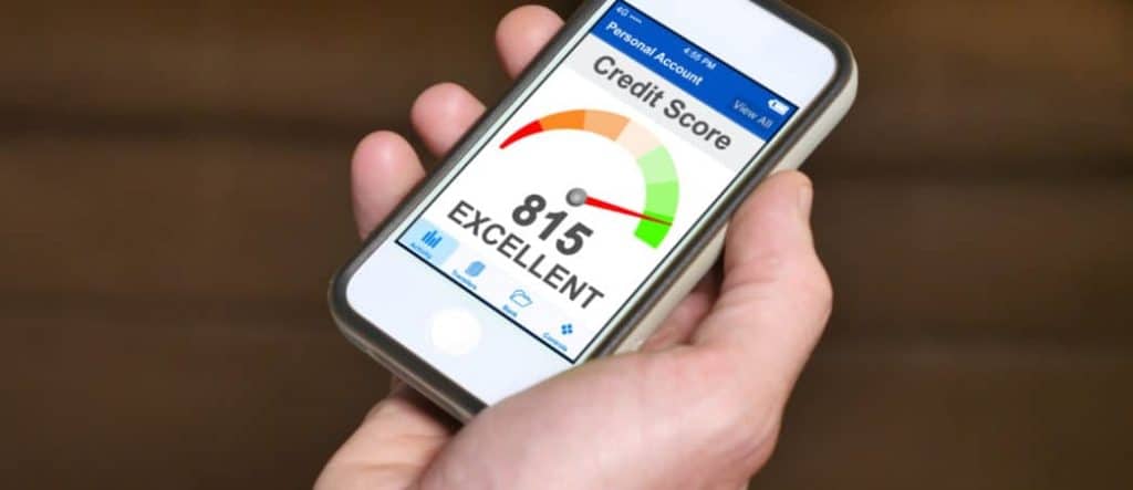 your credit score on a cell phone showing 815 excellent score